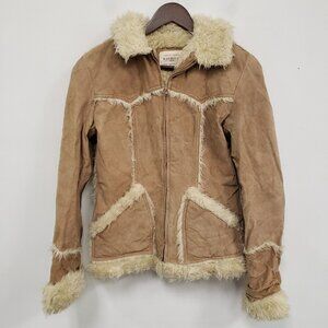 VTG Maurices Womens Y2K Leather Penny Lane Afghan Coat Size S Faux Fur Trim